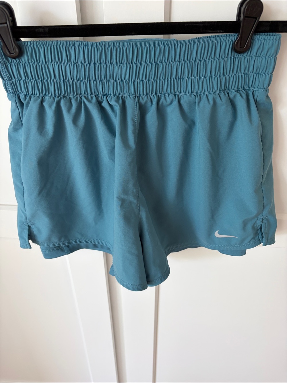 Nike Women's Teal Athletic Shorts with Smocked Waistband